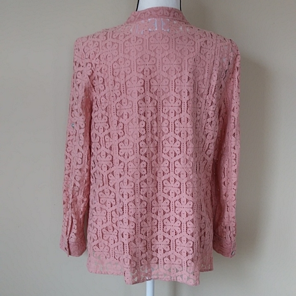 Alfred Dunner Crochet Lace Floral Button Up Blouse w/Tank Top 12 Pink - Picture 7 of 16